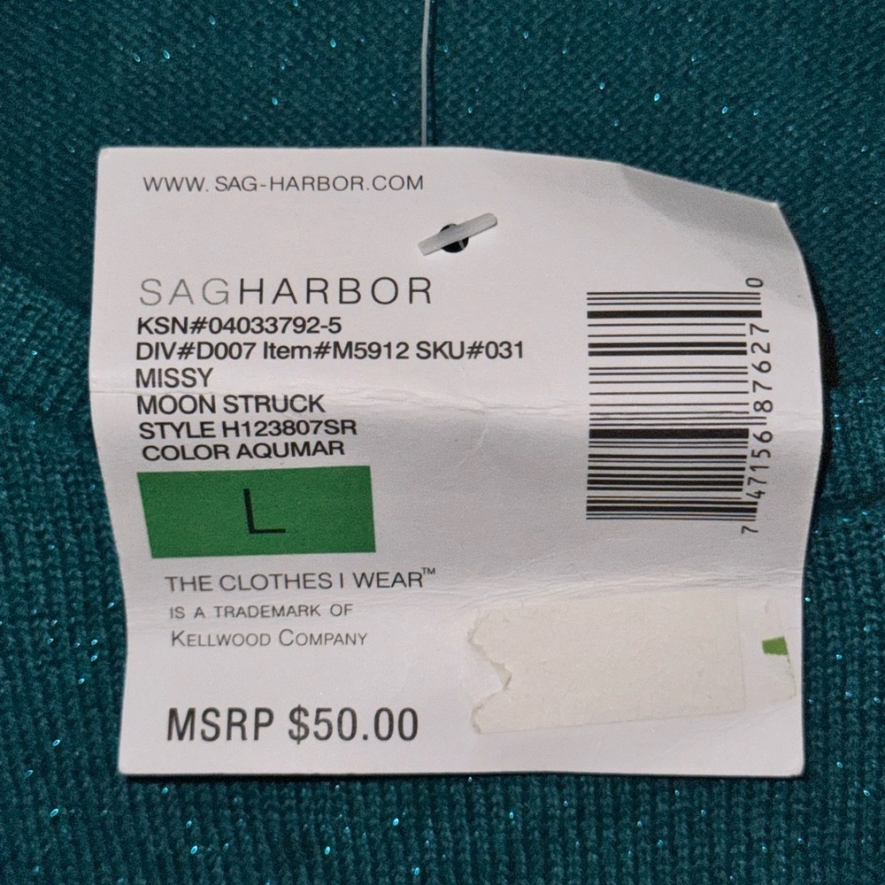 Sag Harbor Women's L Aquamar Teal Metallic Cardigan Top Rhinestone Accent NWT - Picture 4 of 16